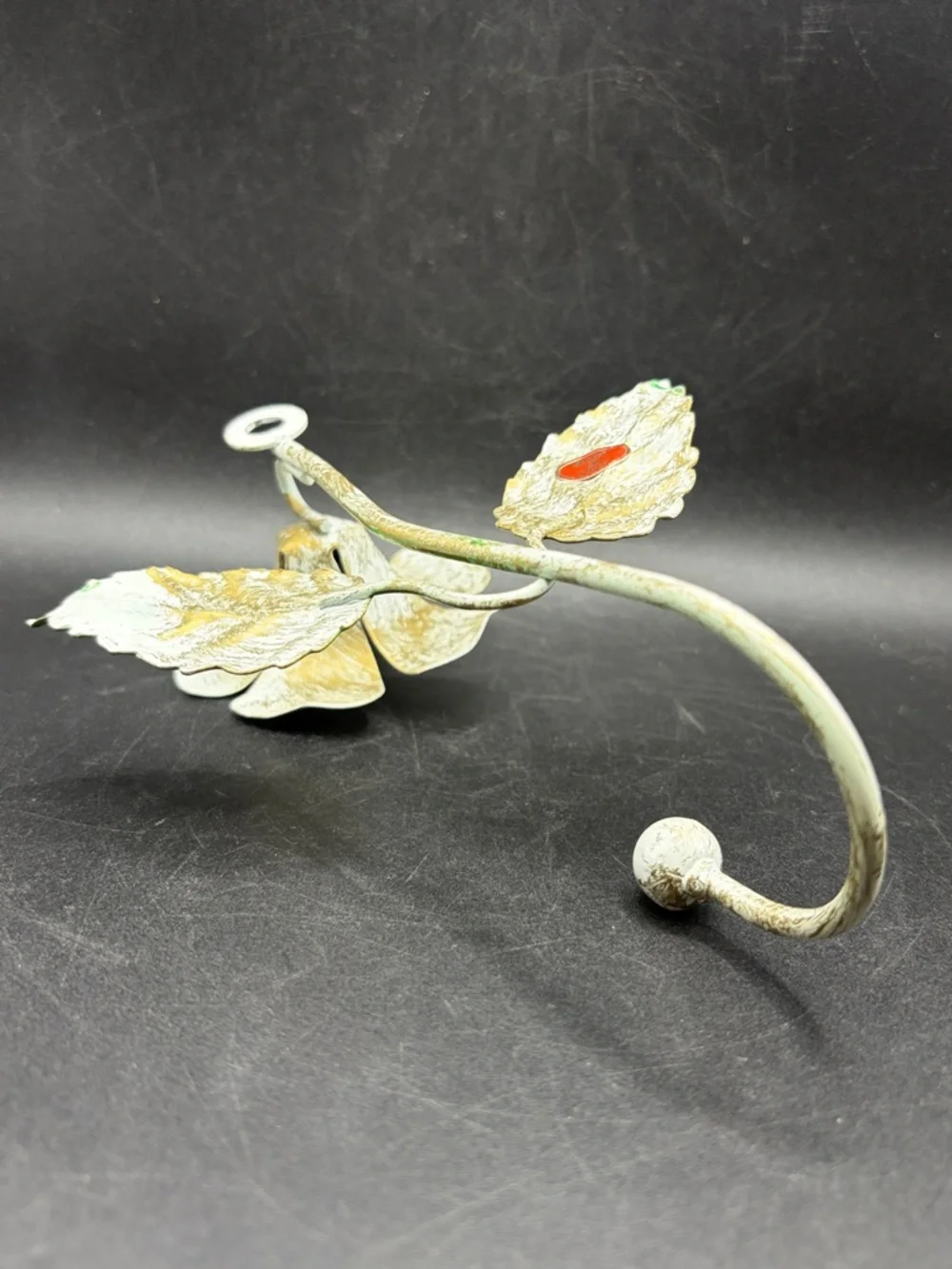Vintage Hand Painted Italian Tole Toleware Floral Flower Wall Hook Hanger Decor